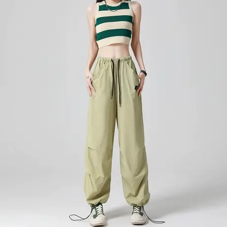 美式高街高腰工装裤女夏季薄款两穿宽松阔腿裤直筒休闲运动裤子潮商品大图