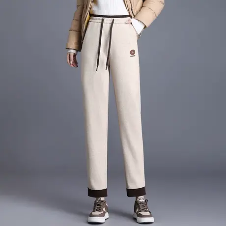 2023秋冬季新款加绒休闲裤松紧腰厚款哈伦裤高腰显瘦时尚气质长裤商品大图