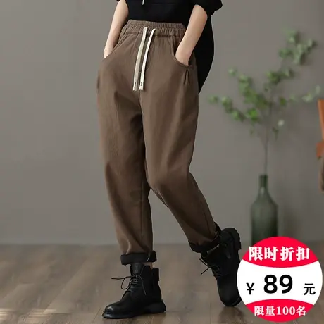 dza 高腰显瘦外穿加绒裤子女士冬装长裤宽松阔腿裤直筒休闲哈伦裤图片