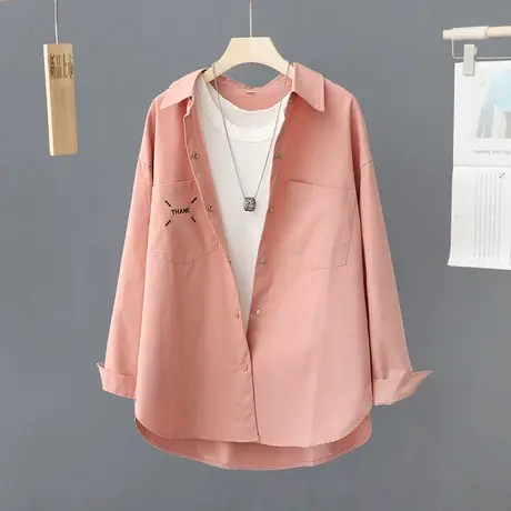 粉色复古牛仔衬衫女春季2024年新款宽松慵懒风网红长袖外套上衣商品大图