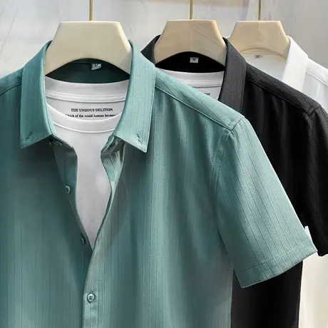 衬衫男短袖2025年夏季韩版潮流高端衬衣免烫高级感丝光休闲寸衫男商品大图