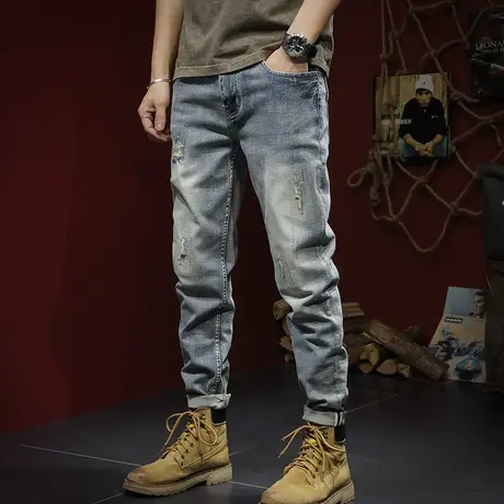 时尚潮流牛仔裤男直筒宽松舒适纯棉大码男士牛仔裤美式高街牛仔裤商品大图