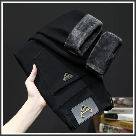 冬季加绒加厚防寒休闲牛仔长裤秋冬款抓绒加棉男裤子2024新款冬裤商品大图