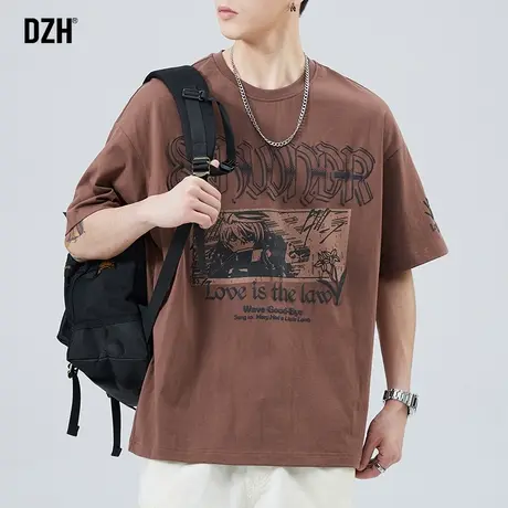 男士美式复古红色t恤男纯棉短袖夏季男款男装2024新款衣服体恤衫商品大图