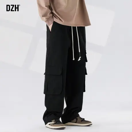 男士黑色工装裤2024新款男美式hiphop裤子直筒宽松休闲裤男款长裤商品大图