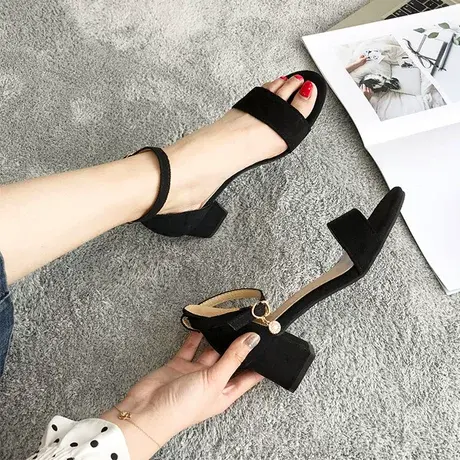 罗马凉鞋女仙女风2025夏季新款学生百搭一字扣带高跟鞋女粗跟女鞋商品大图