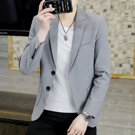 西服男士正装外套春秋潮流休闲商务男装韩版时尚二粒扣帅气小西服商品大图