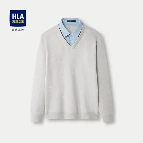 HLA/海澜之家包芯纱针织衫2023秋冬假两件修身提花保暖毛衣男商品大图