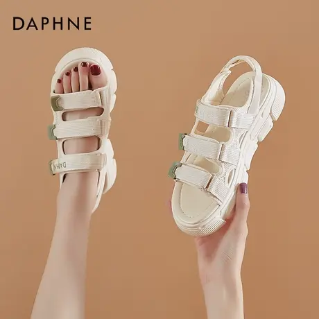 达芙妮运动凉鞋女夏平底松糕底魔术贴厚底沙滩鞋百搭白色透气圆头商品大图