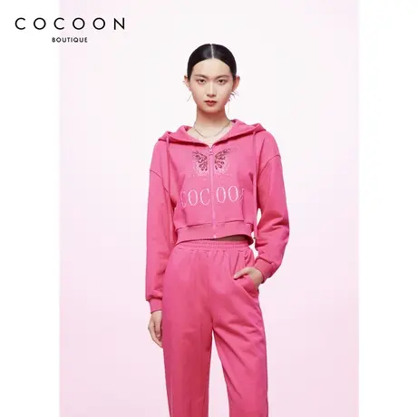 COCOON商场同款时尚上衣2023春季新款女截短式运动连帽衫外套商品大图
