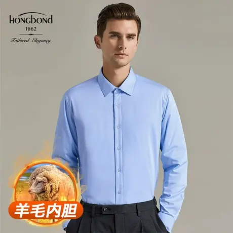 红邦创衣2023保暖衬衫男加绒加厚双层加厚羊毛内胆热衬衣免烫商务商品大图