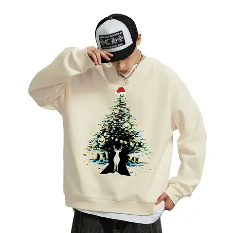 Nuthink美式潮牌圣诞树加绒加厚圆领卫衣男宽松大码男士保暖上衣图片