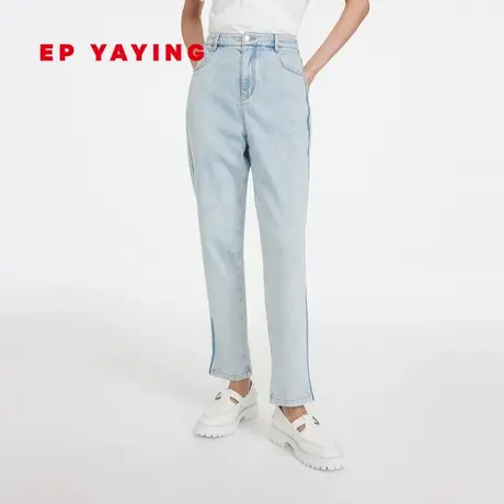 EP雅莹女装 撞色设计阔腿直筒含真丝牛仔裤 2023新款J602A商品大图