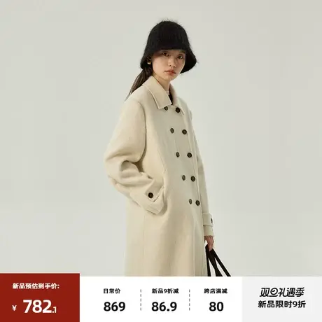 omont蛋挞家 复古全羊毛双面呢大衣2023冬季新双排扣长款毛呢外套商品大图