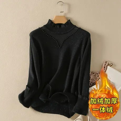一体绒半高领毛衣女2023年秋冬新款加绒加厚宽松内搭针织打底衫女商品大图