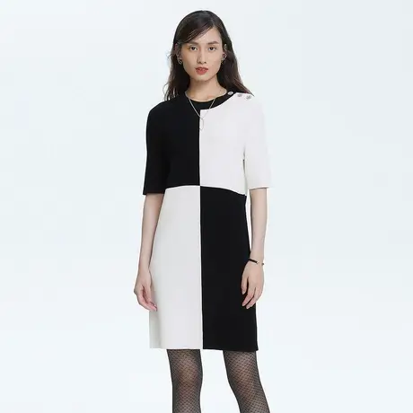 LANCY朗姿女装[波点游戏]春新品针织连衣裙短袖职业气质女裙子图片