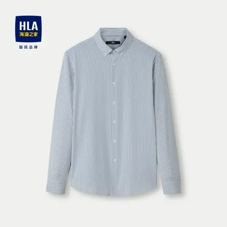 HLA/海澜之家商务时尚长袖衬衫2024春夏新款制扣领时尚条纹衬衣男图片