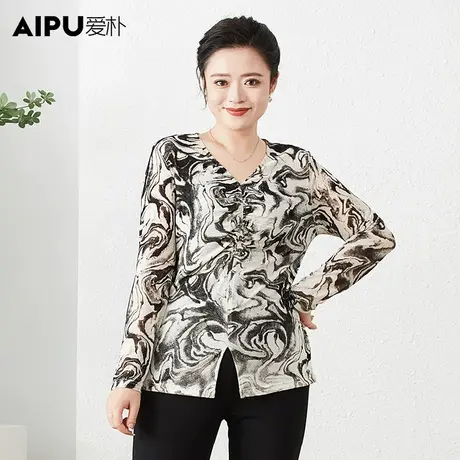 爱朴大码女装2024春季新款复古碎花衬衫女胖mm遮肉大肚子显瘦上衣商品大图