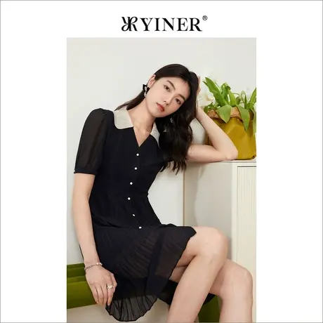 YINER音儿线上专选女装2022夏季百褶赫本风衬衫裙polo连衣裙图片