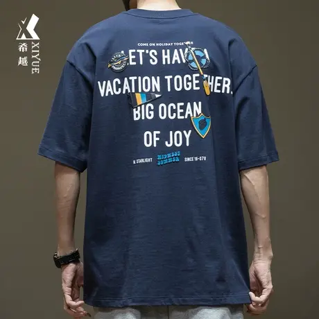 希越220g纯棉短袖T恤男2024春季新款潮牌美式宽松大码男士打底衫商品大图