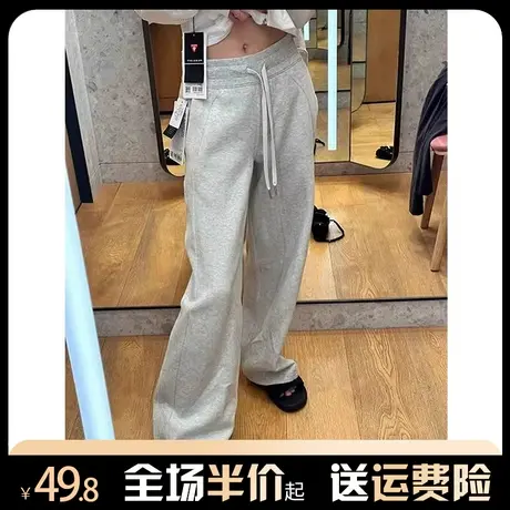 灰色运动裤女2023新款秋冬加绒加厚宽松显瘦休闲卫裤拖地阔腿裤子图片