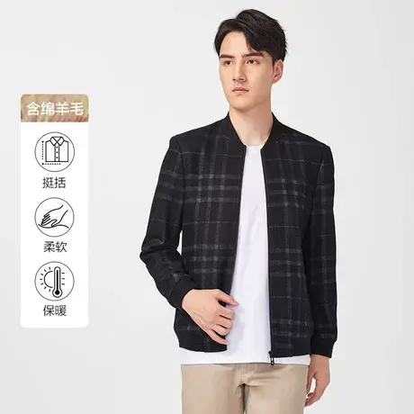 红豆夹克外套男2022秋季新款棒球领格纹印花羊毛呢中青年上衣图片