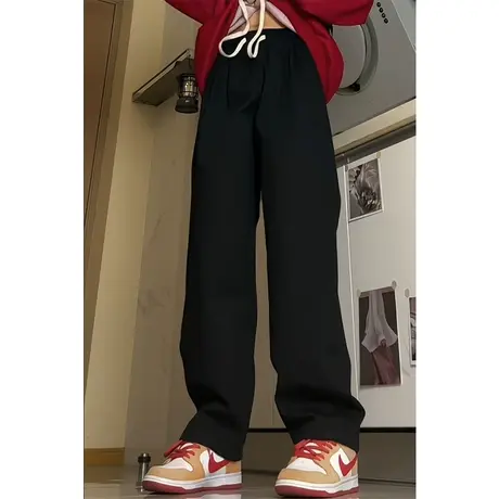 青少年休闲长裤男2024年春季新款直筒宽松黑色裤子男生潮流运动裤图片