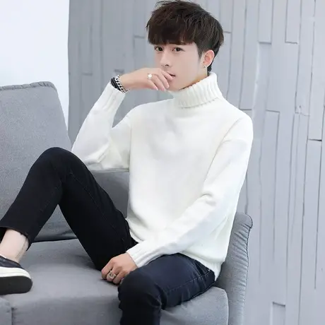 秋冬季2023新款高领毛衣男士纯色青年韩版修身加厚外套针织打底衫商品大图