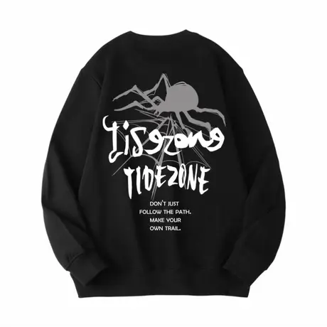 Ohlyah字母深灰大蜘蛛印花圆领美式卫衣男2023秋新款无帽情侣外套图片