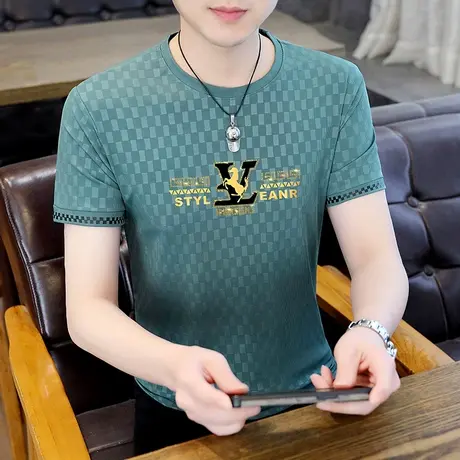 高端欧货烫钻短袖t恤男士潮牌夏装冰丝透气薄款速干半袖2023新款商品大图