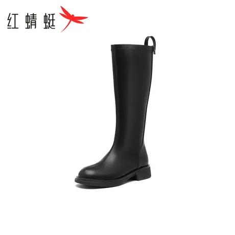 红蜻蜓长靴女靴子2023新款秋季不过膝长靴后拉链英伦长筒靴骑士靴图片