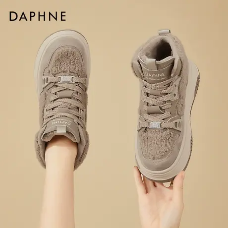 达芙妮高帮鞋女鞋2023新款秋冬加绒保暖毛毛鞋外穿百搭厚底大棉鞋商品大图