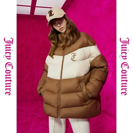 Juicy Couture橘滋初秋冬新款奶咖拼色印花阔版女羽绒外套商品大图