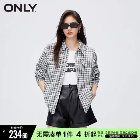ONLY冬季百搭简约休闲撞色粗花呢翻领衬衫女|123305018商品大图