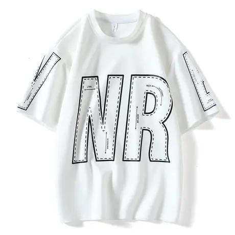 麂皮绒重磅短袖t恤男潮牌潮流夏季美式复古五分宽松白色体恤衣服商品大图