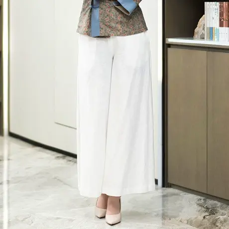 筠雅民族风阔腿裤配旗袍的裤子茶艺服装白中国风长裤中式复古女裤商品大图