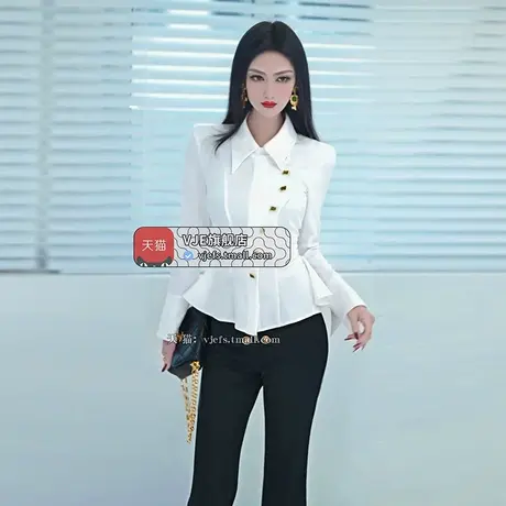 早秋欧货女装小心机OL设计感裙摆衬衫女新款气质百搭长袖上衣商品大图