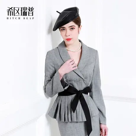 希区瑞普高端时尚职业套装女2023春夏时尚系带青果领套裙两件套商品大图