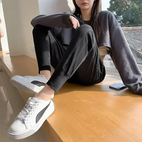 春秋薄款运动裤女黑色ins潮秋冬加绒休闲裤子宽松束脚小个子卫裤图片