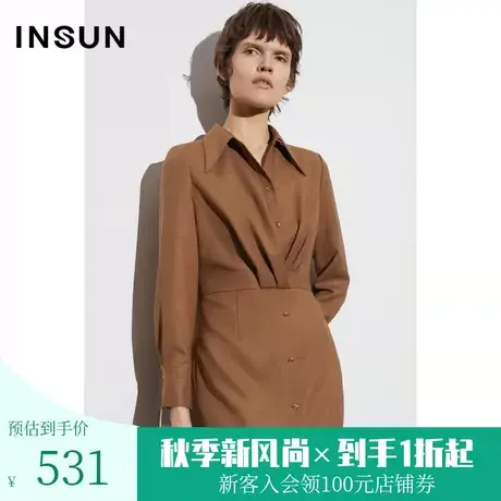 恩裳COVER2023春款新款解构感腰部打褶立体简约通勤中长款连衣裙图片