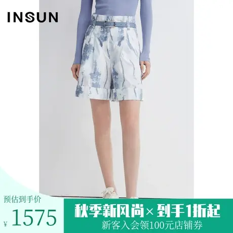 恩裳商场同款春时尚印花水波纹艺术感高腰品质感休闲短裤商品大图