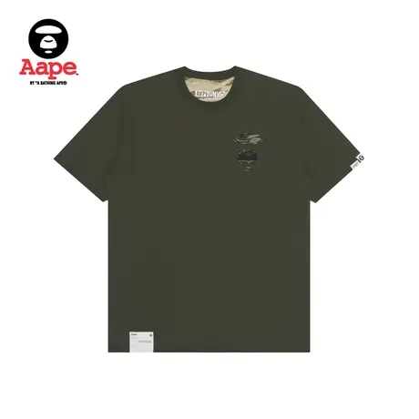 Aape旗舰店男装双面穿字母印花迷彩潮流短袖T恤0838XXH图片