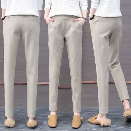 毛呢裤子女2023新款秋冬宽松休闲萝卜裤春秋黑色小脚哈伦裤女裤潮图片