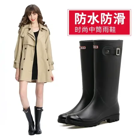 时尚高筒雨鞋女士水靴中跟春秋成人水鞋防水外穿下雨鞋胶鞋套鞋女商品大图