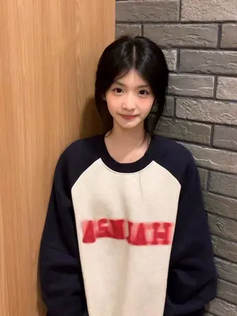 美式复古插肩袖卫衣女2023春秋薄款宽松拼接上衣慵懒风小个子外套商品大图