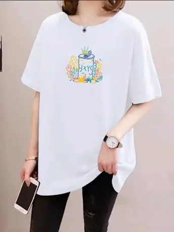 美式复古短袖t恤女夏季仿棉2023新款宽松大码小众设计感正肩上衣商品大图