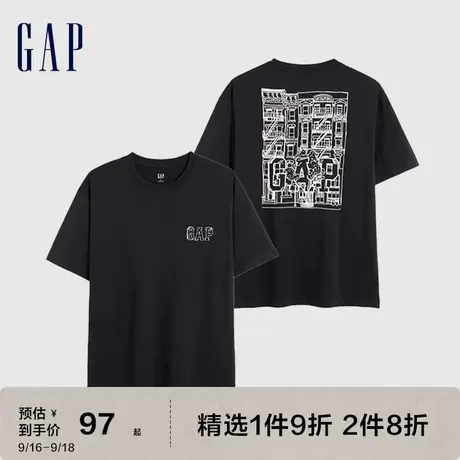 【亲肤】Gap男装夏季2023新款LOGO手绘印花纯棉短袖T恤602984上衣图片