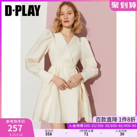 DPLAY秋装新款简约ins风复古羊腿袖杏仁奶油白色连衣裙图片