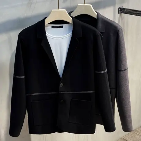 2023春秋男士针织衫外套潮流韩版小西装纯色开衫帅气男装毛衣外穿商品大图