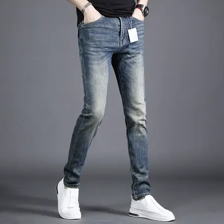 牛仔裤男夏季薄款修身小脚男士2022年新款复古百搭蓝色潮流裤子男商品大图